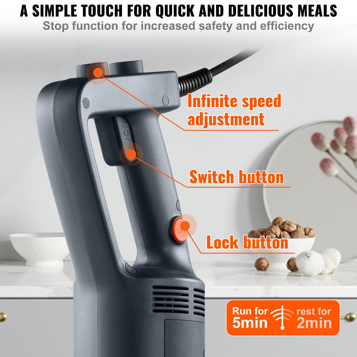 VEVOR Commercial Immersion Blender, 500 Watt 20Inch Heavy Duty Hand Mixer, Variable Speed Mixer with 304 Stainless Steel Blade, Multi-Purpose Portable Mixer for Soup, Smoothie, Puree, Baby Food VEVOR