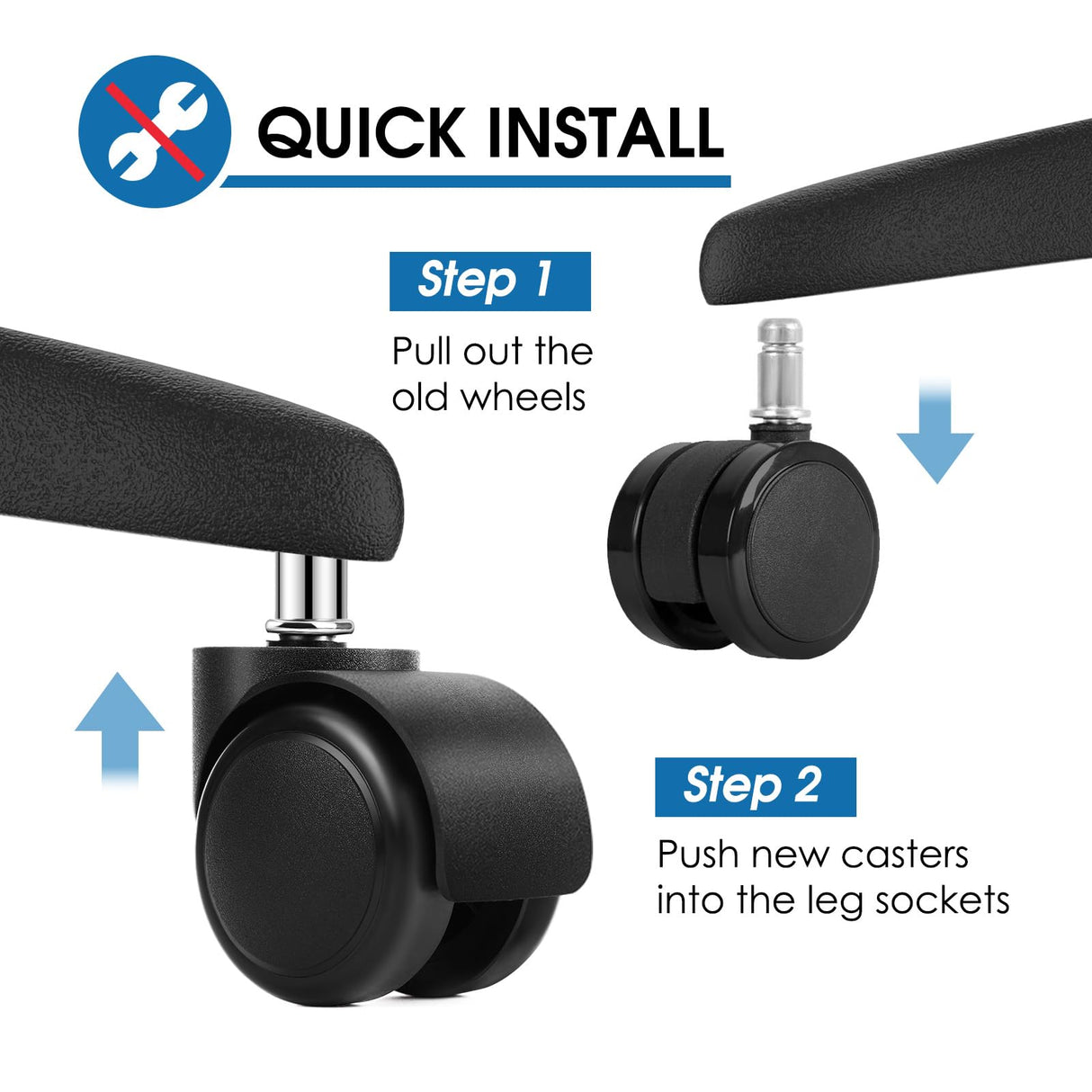 MaxGear 2" Office Chair Wheels Heavy Duty Replacement, Mute Rubber Rotating Desk Chair Caster Wheels, Safe for All Floors Including Hardwood, Universal Standard Stem Size Fits 99%, Set of 5 MaxGear