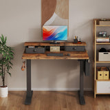 Electric Standing Desk Adjustable Height - 40 Inch Sit Stand Desk with Storage Drawers , Small Standing Desks with Shelf Monitor Stand, Kids Girls Computer Desks for Bedroom Home Office, Rustic Brown KLUVIS