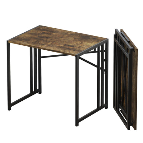 Lutown-Teen 32 inch Small Folding Computer Desk, Writing Gaming Computer Desk for Small Spaces, No Assembly Required Home Office Desk, Rustic Brown Lutown-Teen