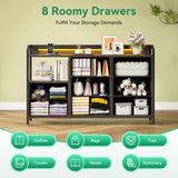 KKL Black Dresser for Bedroom with Light Strip & Power Outlet — 8 Drawers Dressers & Chest of Drawers with Shelf, Wood Top, Metal Frame, Wide Dressers for Girls Bedroom, Living Room, Hallway, Closet KKL