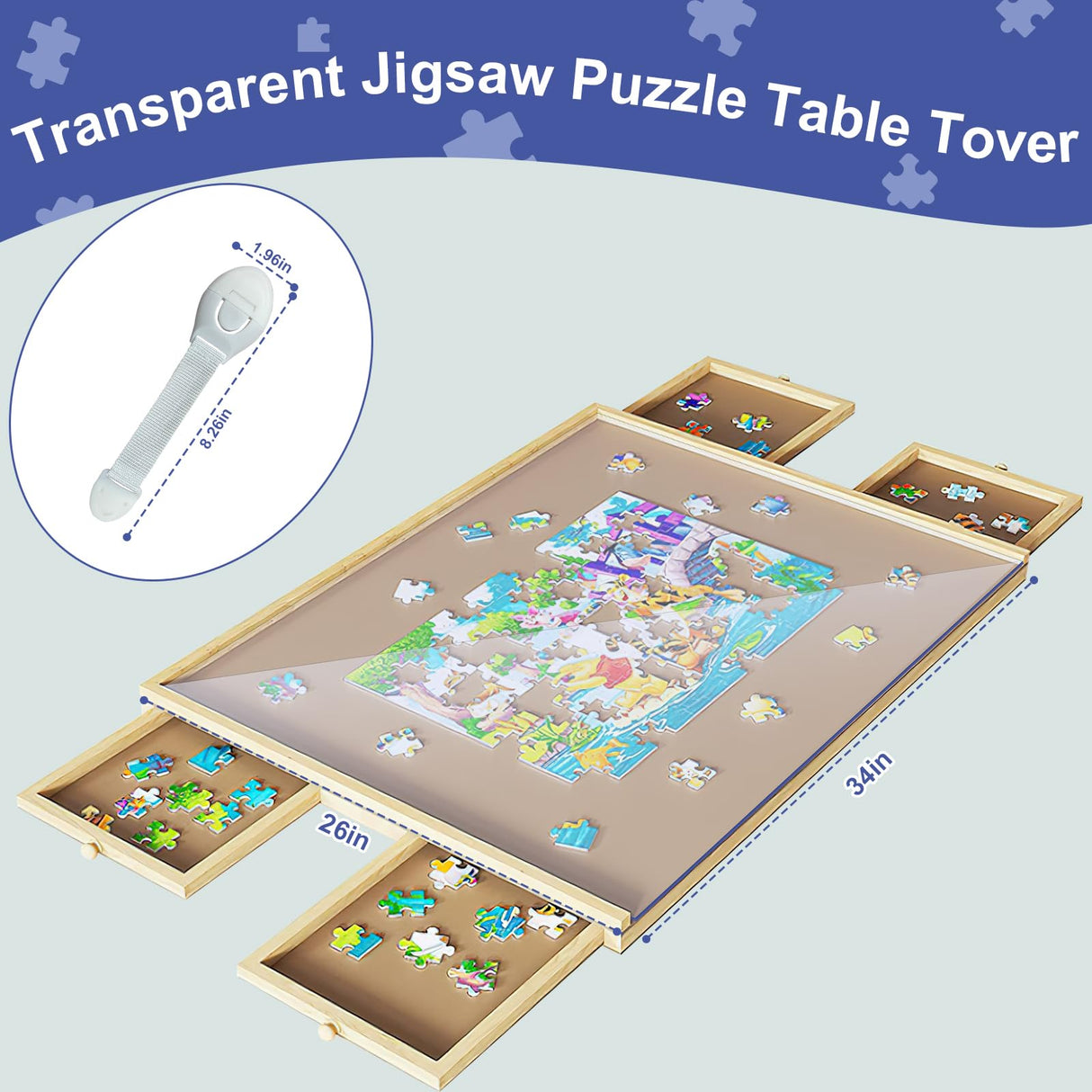2 Roll Puzzle Board Cover Mat 34x26 Inch with 12 PCS Locking Buckles for 1500 Piece Jigsaw Puzzle Table Puzzle Table Replace Cover (Cover Mat Only) BOUTICOL