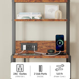 Furnulem Night Stand, Tall Nightstand with 4-Tier Shelves and 3 Fabric Drawers, LED Bed Side Tables with Charging Station, Bedside Table for Bedroom, Hallway, Office, Rustic Brown Furnulem