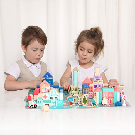 Wooden Building Blocks Set, City Construction Stacker Stacking Preschool Learning Educational Toys, Toddler Toys for 3+ Year Old Boy and Girl Gifts Migargle