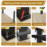 Rayzi 42" 2Pack Cable Railing Post, Stainless Steel Level Line Handrail Post with 100ft 1/8" Stainless Steel Cable and Wire Pliers DIY Kit (No Handrail), Black Rayzi