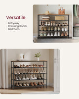 VASAGLE Shoe Rack, 5 Tier Shoe Storage Rack for 20-24 Pairs of Shoes, Shoe Organizer for Entryway, with 4 Fabric Shelves and Wooden Top, Steel Frame, Industrial, Rustic Brown and Black ULBS136B01 VASAGLE