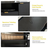 Okvnbjk Black TV Stand for 65 Inch TV, TV Consoles for Living Room, TV Stand for Bedroom w/Drawer and Storage, Wood Fluted Panel Media Console, Entertainment Center w/Soft Hinge & Cable Management Okvnbjk