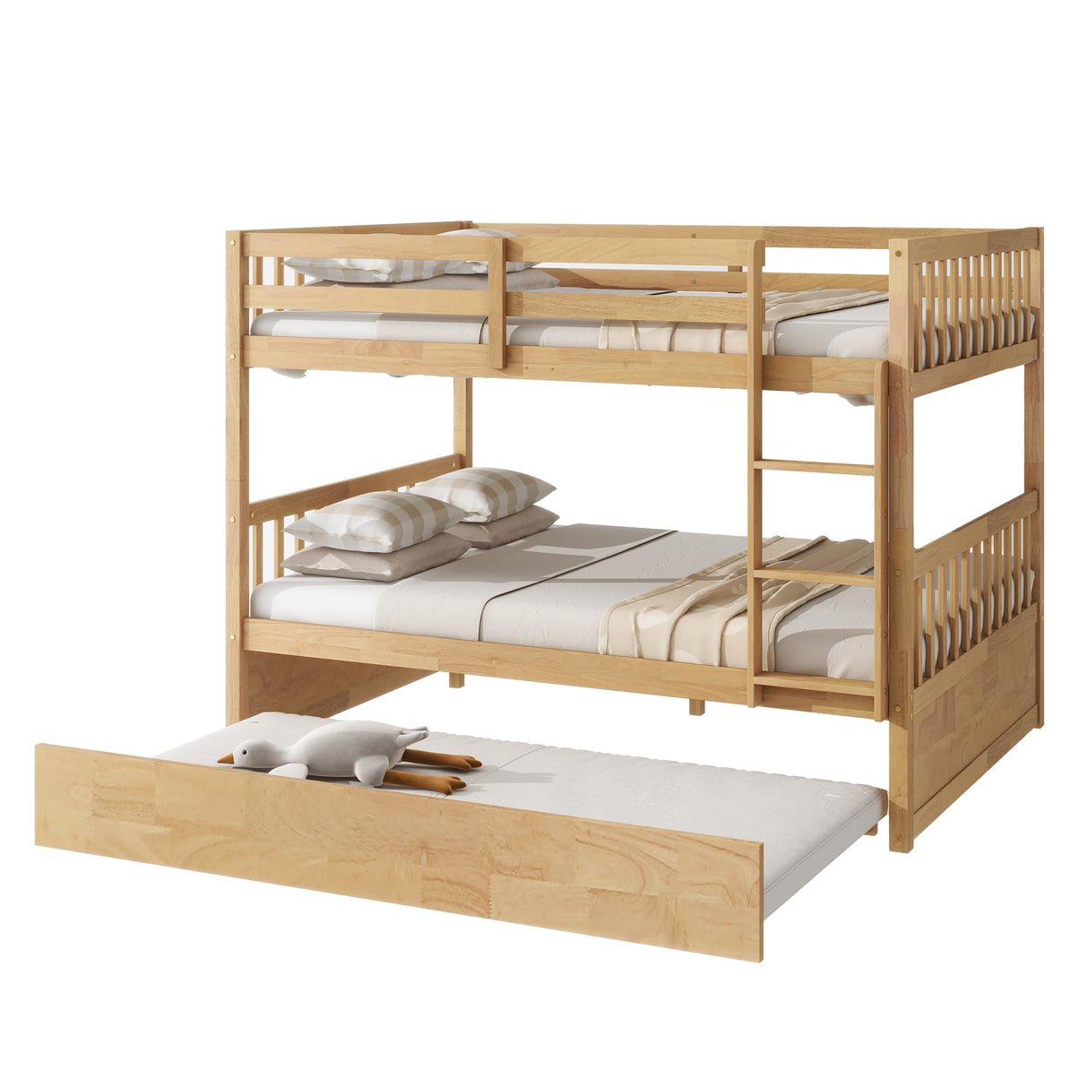 Bellemave Full Over Full Bunk Bed with Trundle,Convertible Bunk Beds with Ladder & Safety Guardrails,Full Size Trundle Bunk Beds for Kids Girls Boys,White Oak Bellemave