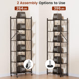 ALANNG 73.6 Inch Folding Bookshelf, 6 Tier Metal Bookcase and Bookshelves, Tall Shelves for Living Room Office Bedroom, Heavy Duty Book Shelve Free Standing Open (Black, 2PACK) ALANNG