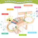Asweets 7 in 1 Kids Drum Set for Toddlers Wooden Xylophone Musical Instruments Kit Play Set for Toddler Baby Drum Set Montessori Toys Sensory Toys Birthday Gifts for Girls Boys Asweets