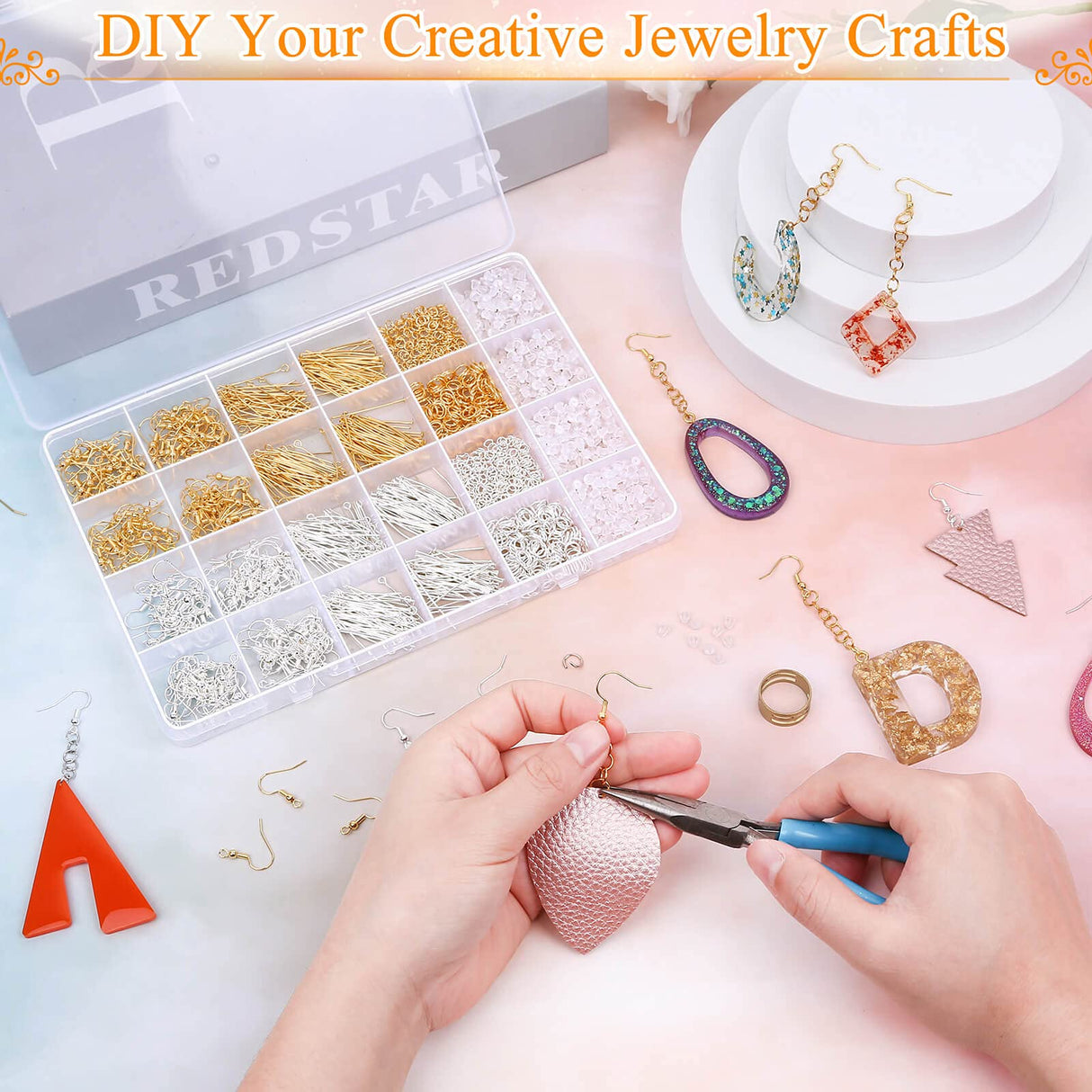 Hypoallergenic Earring Making Kit, modacraft 2000Pcs Earring Making Supplies Kit with Hypoallergenic Hooks, Earring Findings, Backs, Pins Jump Rings for Jewelry Making Supplies Modacraft