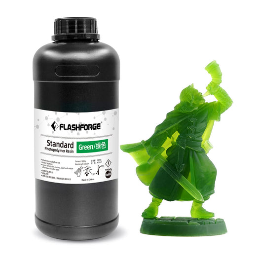 FLASHFORGE 3D Printer Resin 1kg(2.2lbs), LCD UV-Fast-Curing Resin 405nm Standard Photopolymer Resin for LCD Resin 3D Printer, Low Shrinkage and High Precision (Green, 1000G)