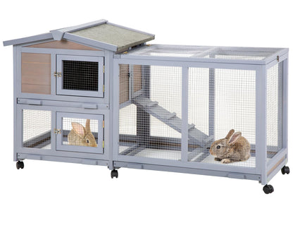 PayLessHere Rabbit Hutch Wooden Rabbit Cage Two Layers Chicken Coop Outdoor Indoor Bunny Cage Guinea Pig Cage Waterproof Roof Bunny Hutch with Casters and Tray