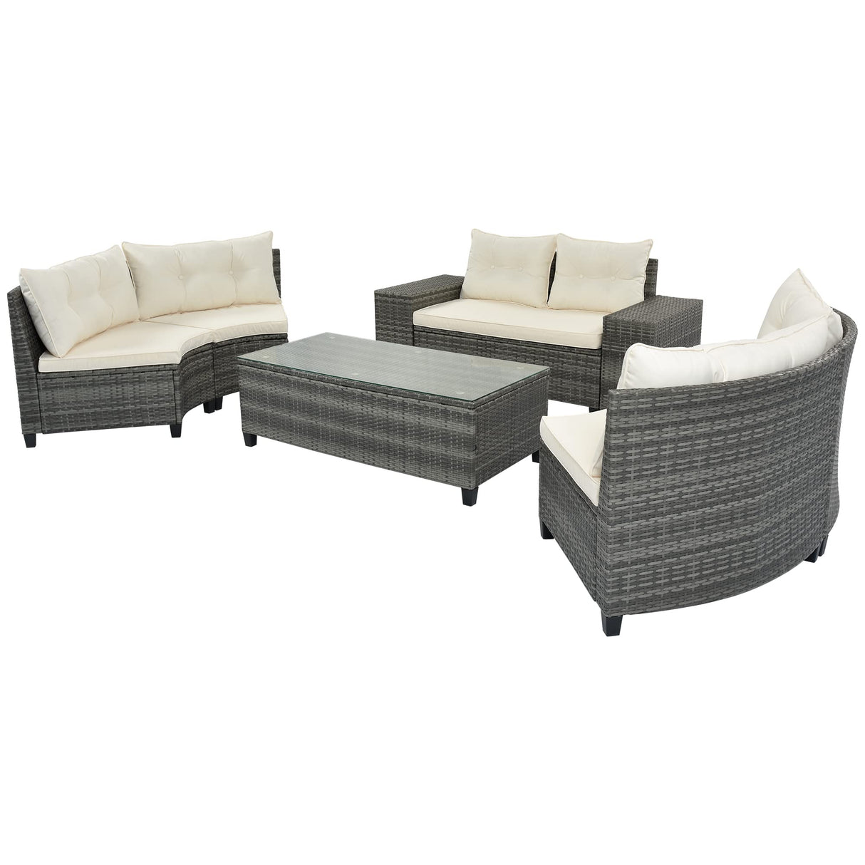 YSWH 8-Pieces Half Moon Patio Furniture Set Outdoor Sectional Couch Wicker Patio Furniture Cushioned Sofa with Coffee Table and Side Tables Beige YSWH