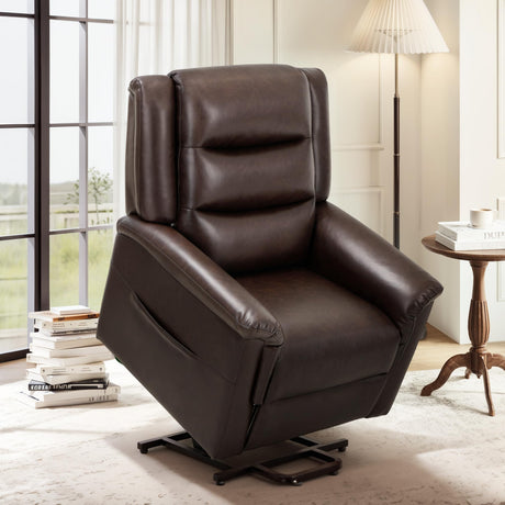 COLAMY PU Leather Electric Power Lift Chair,Lift Recliner Chair with Thick Cushioned Padding Backrest for Living Room, Office, Bedroom （Darkbrown） COLAMY