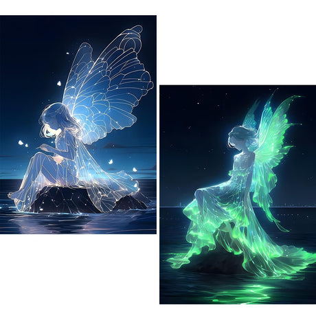 HEIBAGO 2 Pack 5D Diamond Painting Kits for Adults Seaside Elf - Crystal Fairy Diamond Art for Adults Beginner, Full Drill DIY Beach Fairy Gem Art Picture, Gem Dot Crafts for Home Wall Decor 12x16inch HEIBAGO