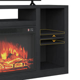 YESHOMY Electric Fireplace TV Stand for Televisions up to 65+ Inch, Media Entertainment Center Console Table with Four Open Storage Shelves & Cabinets, 58 Inch, Black YESHOMY