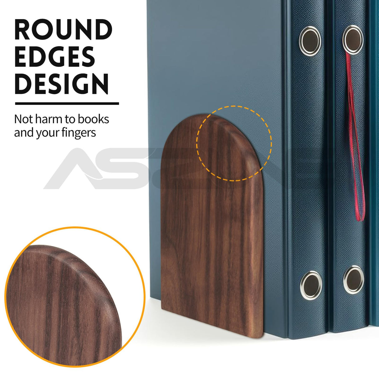 4Pairs Book Ends Hold Heavy Books Wood Bookends for Heavy Books Heavy Duty Walnut Book Ends for Men Wood Bookends for Office Desk Non-Skid ASZUNE