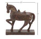 Deco 79 Polystone Horse Decorative Sculpture Home Decor Statue, Accent Figurine 9" x 3" x 9", Brown Deco 79