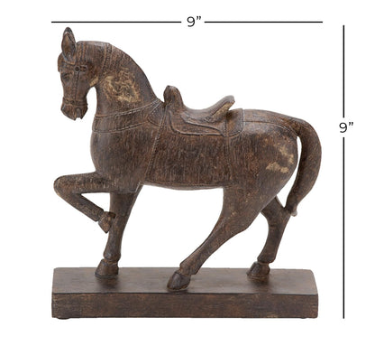 Deco 79 Polystone Horse Decorative Sculpture Home Decor Statue, Accent Figurine 9" x 3" x 9", Brown