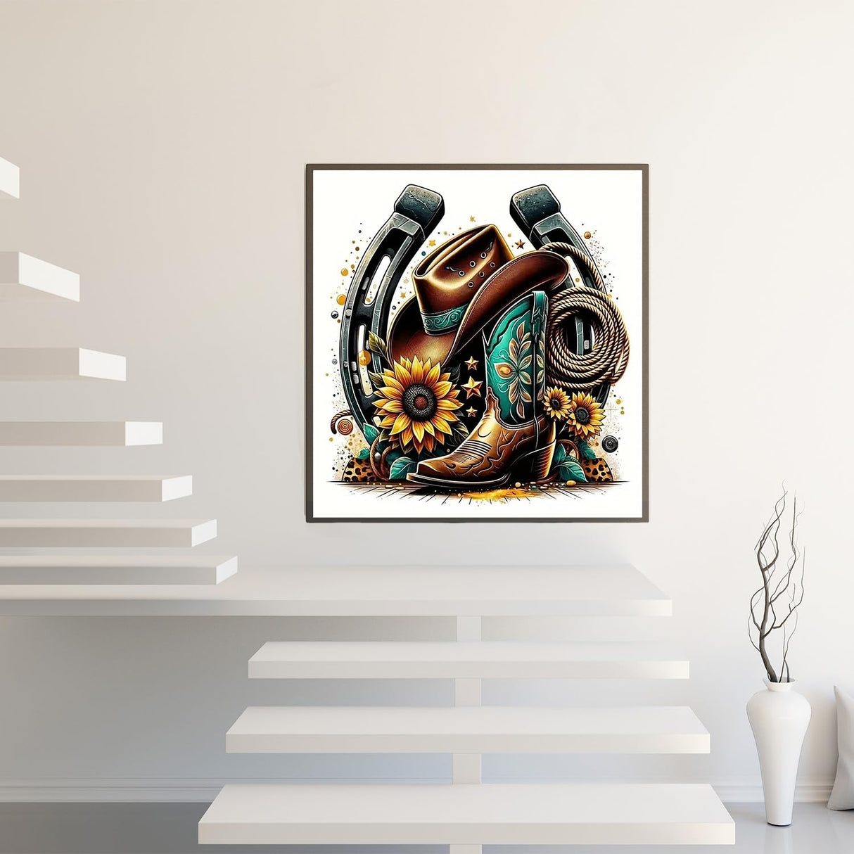 Diamond Art Painting Kits for Adults, Cowboy Hat 5D Diamond Painting Dots Art Kits for Adults Beginner, DIY Full Round Gem Crystal Art Paint by Diamond Boots, Home Wall Decor 14x 14 in BYGFHLYW