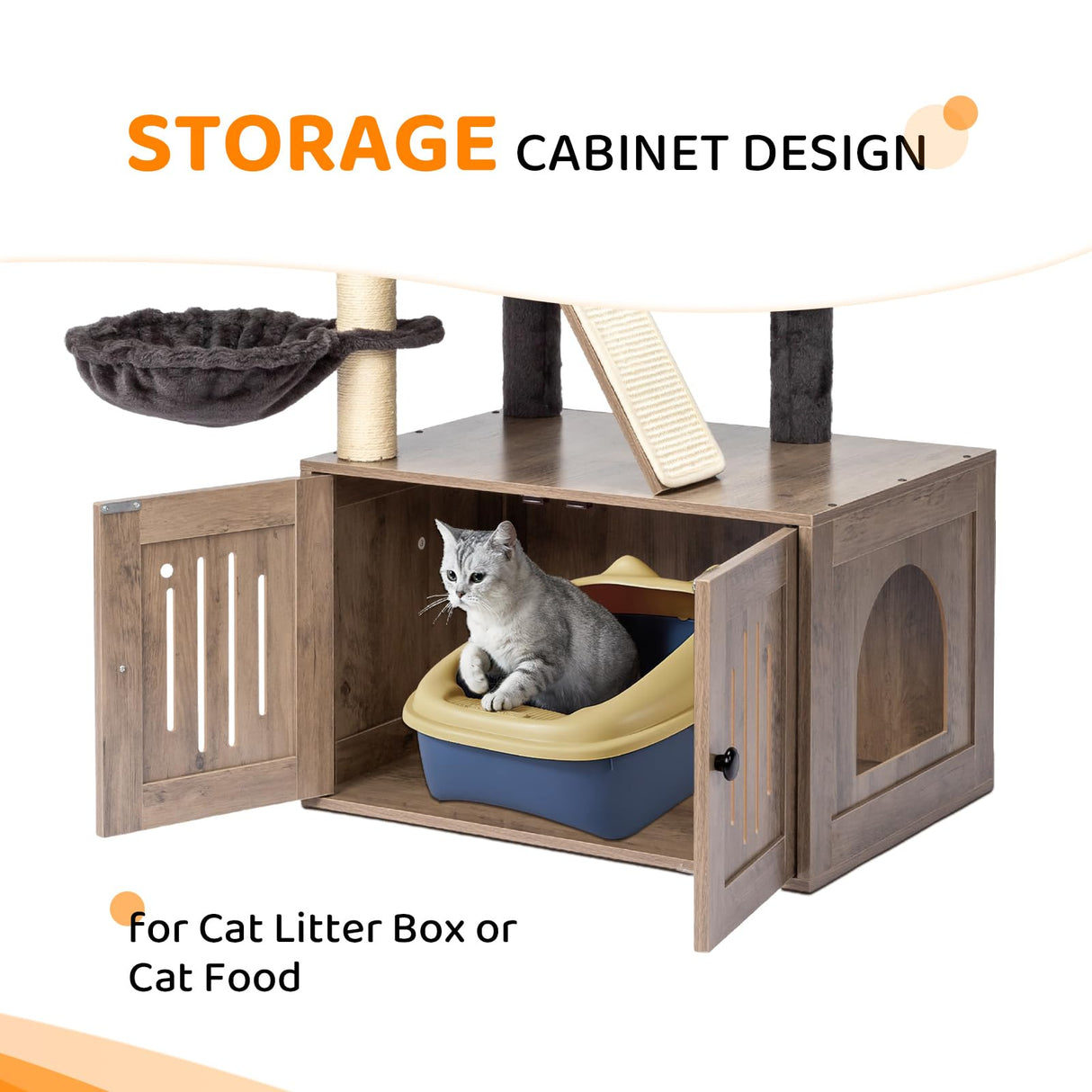 Bonnlo Large Cat Tree with Litter Box, All-in-1 Wooden Cat Tower, 53“ Height Houses for Indoor Cats, Kittens Condo wih Scratching Posts, Hidden Cat Washroom Furniture Bonnlo