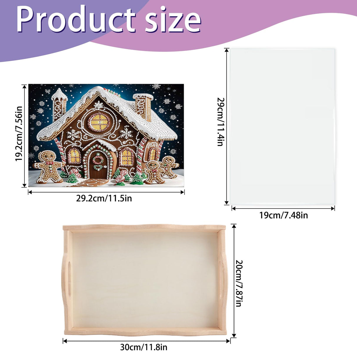 JISHSHAY Diamond Art Serving Tray Diamond Painting Food Tray Gem Art Serving Platter Gem Painting Mosaic Kits for Adults DIY Kits for Adults, with Handle 20×30cm/7.87×11.81in, Christmas Winter House JISHSHAY