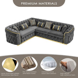 110.5" Luxury Velvet L Shape Chesterfield Sofa Set with Glod Metal Accents, Oversize Victorian Curved Arm Sofa Sectional Couches for Living Room with 7 Pillows, Left Chaise, Gray WIN FORCE