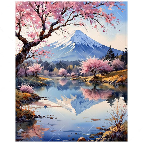 Landscape Paint by Numbers Kit for Adults - DIY Mount Fuji and Cherry Blossoms Lake Painting on Canvas 16x20 Inches, Acrylic Paint Set, Suitable for Beginners, Art for Home Decoration or Gifts DecorFriday