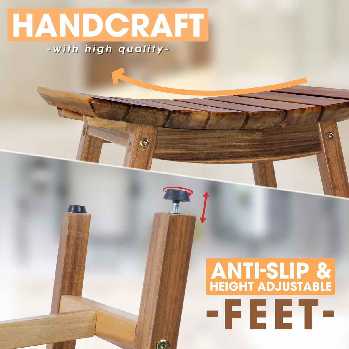 Acacia Shower Stool Bench Chair for Inside Shower to sit on, 18 Inches Shaving Legs Bench, Spa, Bath Seat, Waterproof Inside Shower Bench for Adults Seniors Elderly (18 in Original) ENKEZI