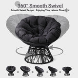 Outvita 40" Swivel Wicker Papasan Chair with Thick Tufted Cushions, High Capacity Frame, 360 Degree Rotatable Chairs for Indoor Outdoor Use, Black Outvita