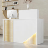 VOWNER Small Morden Reception Desk with LED Lighting, 39.4" H Office Counter with Storage Drawers, Secretary Desk with Power Outlets, Front Desk for Salon, Lobby – White (47.2" W x 18.9" D x 39.4" H) VOWNER