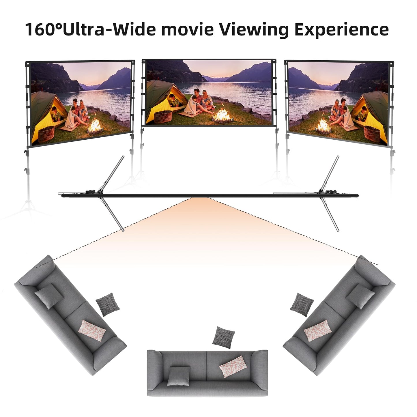 Projector Screen and Stand,GAINVANE 120 inch Portable Projector Screen Indoor Outdoor Projection Screen 16:9 4K HD Wrinkle-Free Light-Weight Movie Screen with Carry Bag for Backyard Movie Night