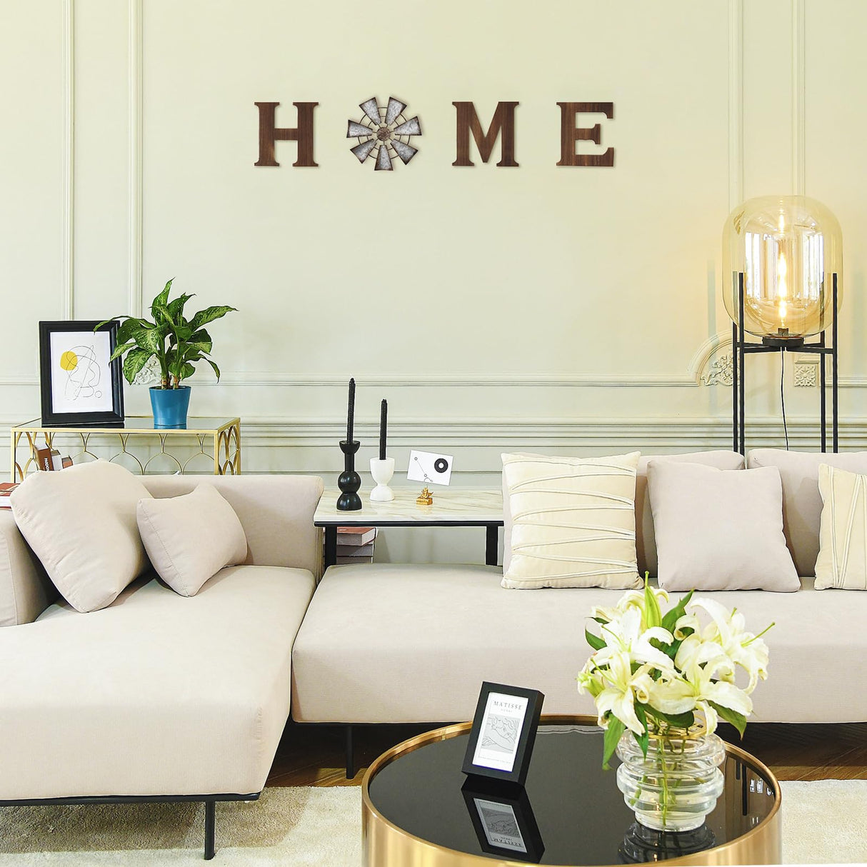 Mkono Farmhouse Wall Decor Wooden Home Sign with Metal Windmill for O Rustic Hanging Letters Decorative Art Signs Living Room Kitchen Bedroom Entryway House, Brown Mkono