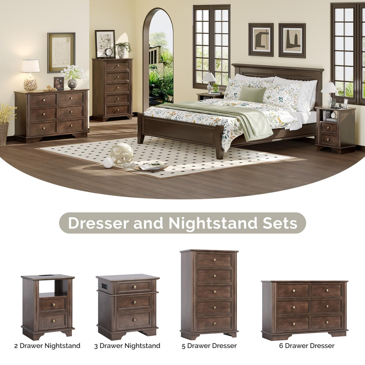 VINGLI 47" Tall Dresser 5 Drawer Chest of Drawers, Wood Dresser for Bedroom, Brown Chest Dressers Wooden VINGLI