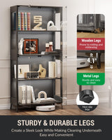 Glass Display Cabinet with Doors, 4-Tier Display Case with Adjustable Shelves, RGB LED Lights with App & Remote Control, Curio Storage Cabinet with Metal Base for Collectibles, Books, Black Zephome