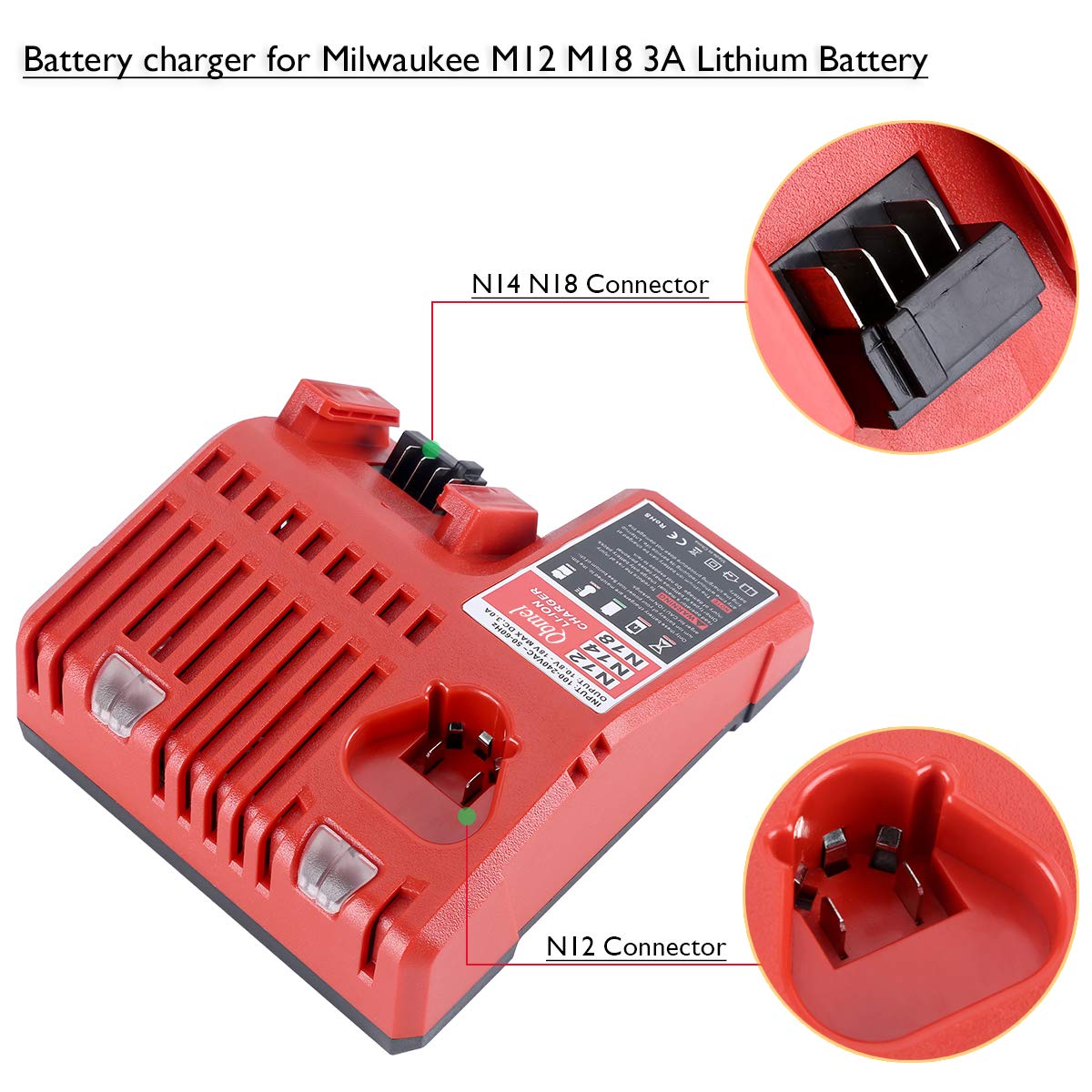 M12 & M18 Multi Voltage Lithium Ion Battery Charger for Milwaukee 48-59-1812 18V&12V Fuel Gauge XC Battery Qbmel
