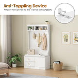 Soohow Hall Tree with Bench and Shoe Storage, Mud Room Bench with Storage and Seating, Hall Tree with Shoe Storage with 7 Hooks, 6-in-1 Farmhouse Hall Tree with Bench for Entryway, 70.9", White Soohow