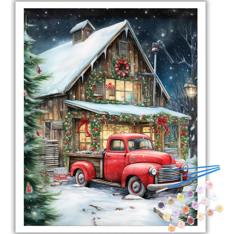 Arttoplus Christmas Paint by Numbers Kit for Adults Beginner-Red Truck Adult Paint by Number Kits on Canvas, DIY Acrylic Oil Painting by Numbers for Adults for Gift Home Wall Decor(16x20inch) Arttoplus