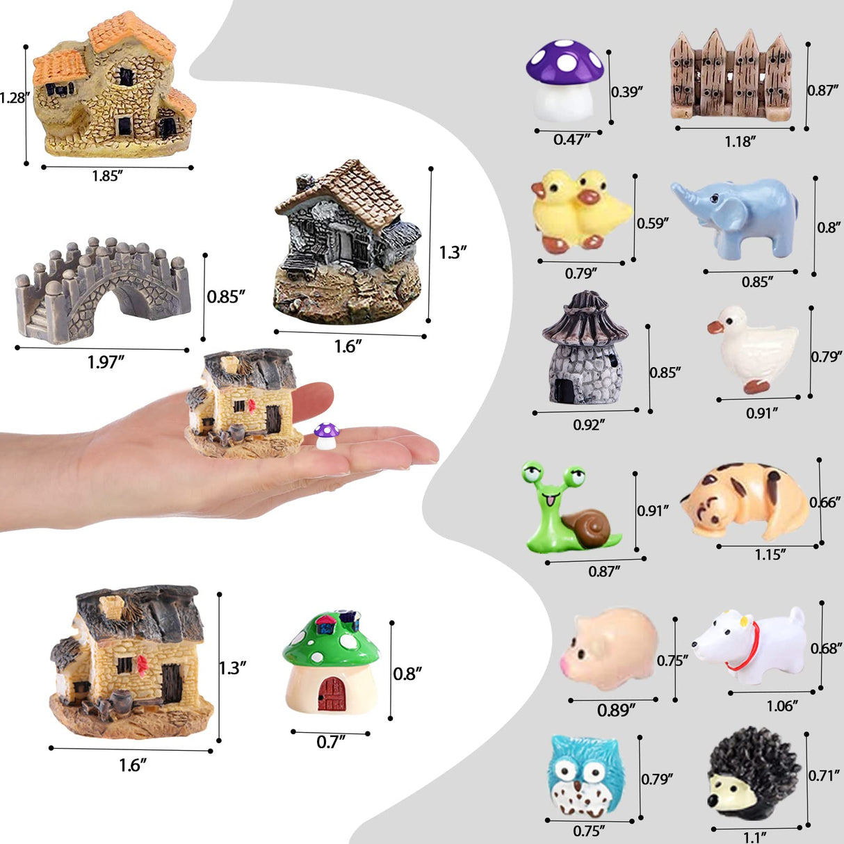 Homlone 105 Miniature Fairy Garden Accessories, Fairy Garden Kit, Fairy Garden Animals, Miniature Figurines, Micro Landscape Ornaments Kit, Garden DIY Kit for Dollhouse Decoration Plant House Decor Homlone