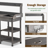 MCombo Potting Bench, Outdoor Garden Potting Table with Dry Sink, Drawer, Storage Shelves, Natural Wooden Work Station for Patio, Backyard and Porch 0458 (Grey) MCombo