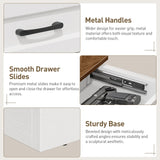 RALGEND Farmhouse Nightstand with Gun Drawer, Bedside Table with Charging Station and LED Light, Night Stand with 3 Drawers, End Table for Bedroom, Living Room, White and Walnut RALGEND