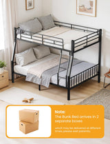 Miscoos Full XL Over Queen Bunk Beds for Adults, Heavy-Duty Metal Bunk Bed Frame with Non-Slip Ladder and Safety Full-Length Guardrails for Kids Teens Adults, Space-Saving, Black Miscoos