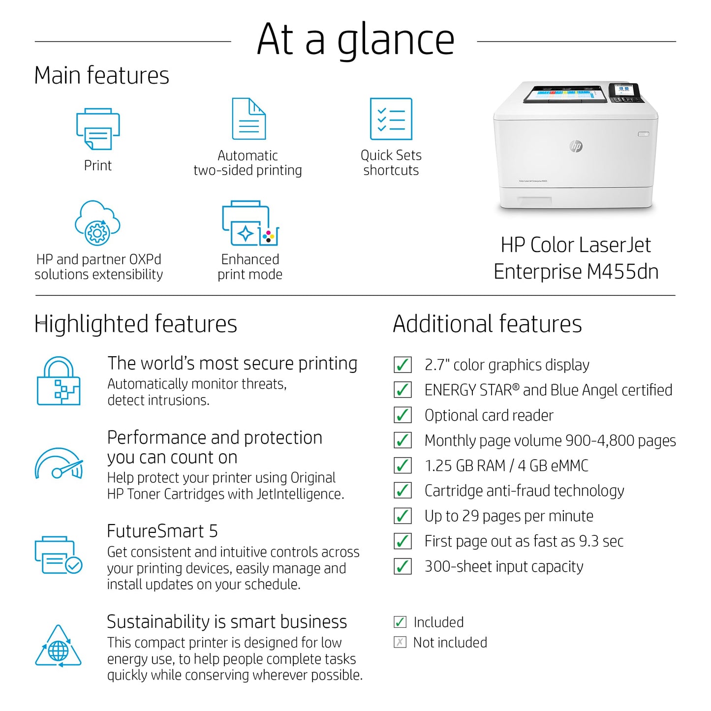 HP Laserjet Enterprise M455dn Desktop Laser Printer - Color 12" x 16.3" x 18.6"