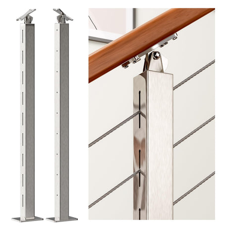 Deck Man 2 Pack Cable Railing Post Stainless Steel Adjustable Angle Intermediate Post for 1/8" Deck Cable Railing，Silvery Deck Man