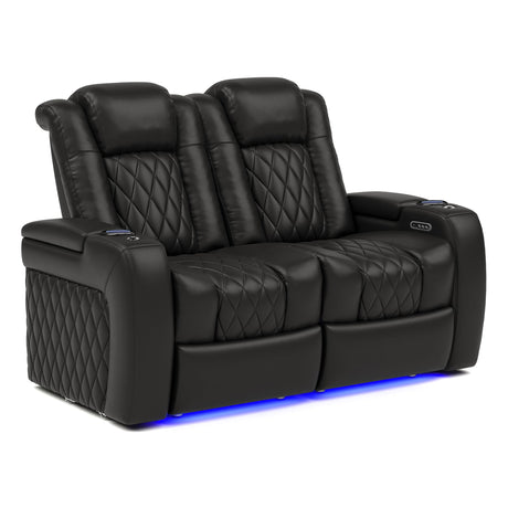 Valencia Tuscany Home Theater Seat - Nappa Leather Power Recliner with Cool Gel Memory Foam, USB-C/USB-A Charging, RGB LED Lights, Adjustable Lumbar & Headrest (Row of 2 Loveseat, Black) VALENCIA THEATER SEATING