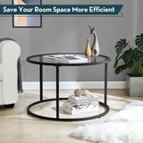 SAYGOER Round Coffee Table Glass Coffee Tables for Small Space Simple Modern Center Table for Living Room Home Office, Sofa Side Table with Metal Steel Frame, Easy Assembly, Gray Black SAYGOER