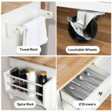 VOWNER 43" Kitchen Island with Drop Leaf, Island Table Kitchen with Storage, Solid Wood Countertop Rolling Kitchen Cart for Kitchen, Living Room VOWNER