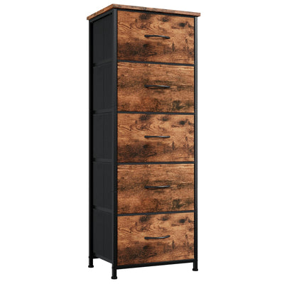 Somdot Tall Dresser for Bedroom with 5 Drawers, Storage Organizer Chest of Drawers with Removable Fabric Bins for Closet Bedside Living Room Laundry Entryway Hallway, Wood Grain Print