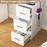 Vanity Desk with Lights and Power Strip, Makeup Vanity Table Lots Storage with 5 Drawers & 1 Cabinet, 3 Light Colors with Adjustable Brightness, Large Vanity 47.3'' (W) Anrigeail